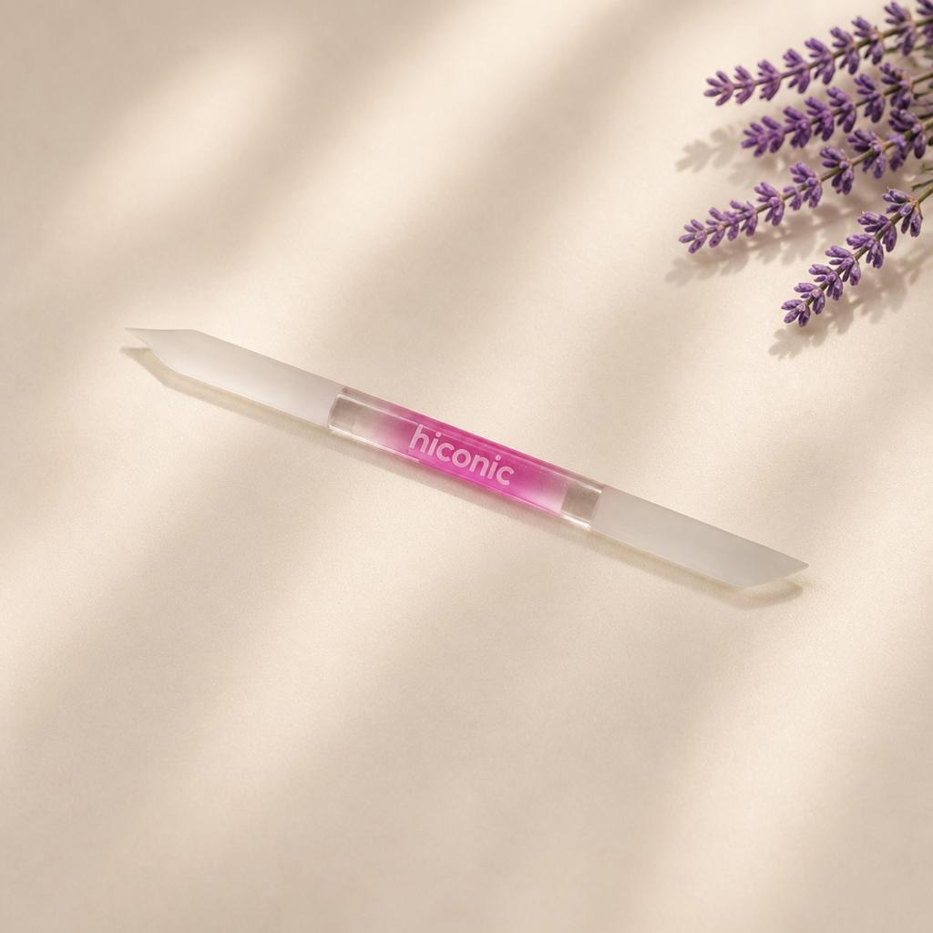 Hiconic glass cuticle pusher styled with lavender