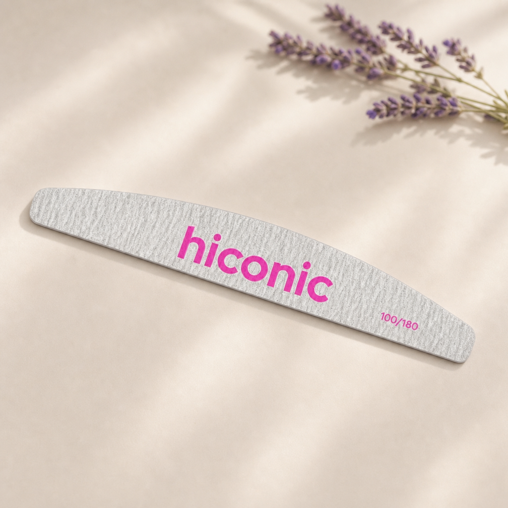 Hiconic 100/180 grit nail file styled with lavender