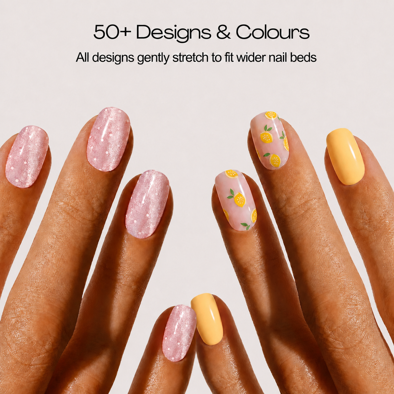 Hiconic gel nail strip design range shown on a hand