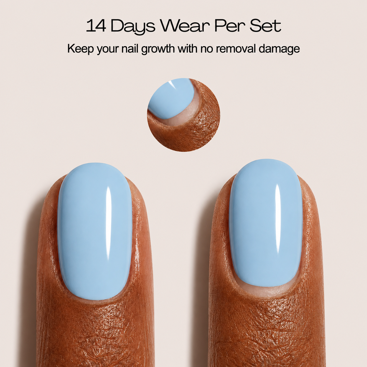 Close-up of Hiconic gel nail strips showing wear time per set